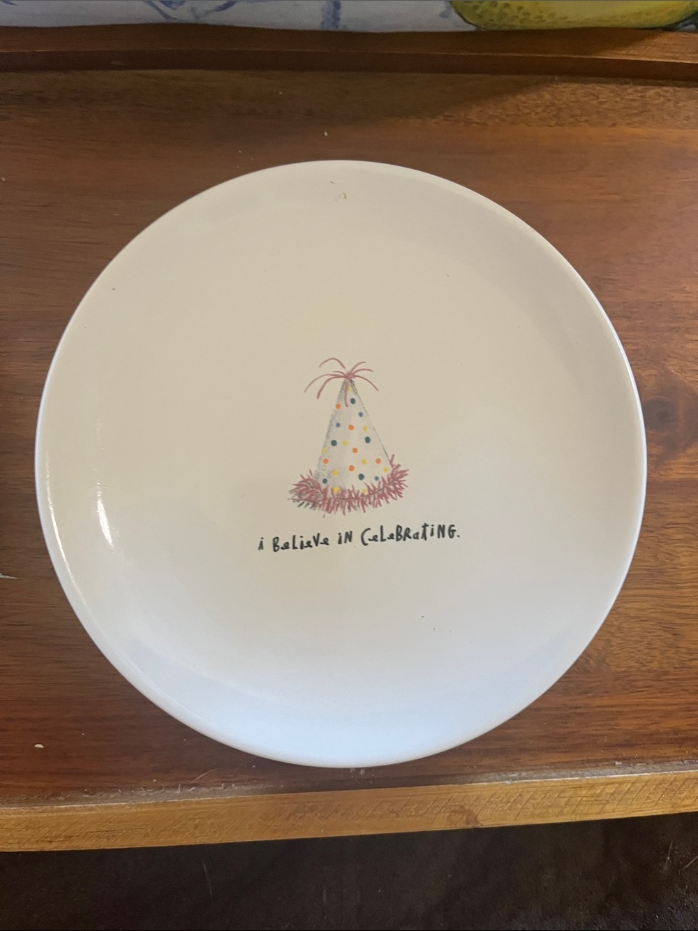 Set of 3 Rae Dunn White Ceramic Plate with Confetti Party Hat